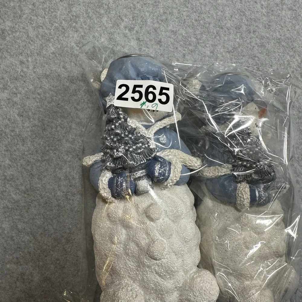 Snowman Taper Candle Holders Set Blue Winter Resin 2000 Christmas 7 In‎